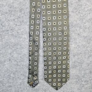 Roberto Villini Collezione Silk Necktie Pewter/Olive Green Geometric 60x4 Inches